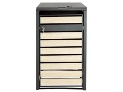 PROREGAL Weitere Ordnungssysteme Für Den Garten|Mülltonnenbox 1er XL 117x73x98cm Metall 36kg Anthrazit Buche-Holzoptik Hellbraun