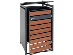 Mülltonnenbox 1er 117x68x80cm Anthrazit Kirsche-Holzoptik Dunkelbraun Schlitzoptik*PROREGAL Discount