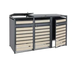 PROREGAL Weitere Ordnungssysteme Für Den Garten|Mülltonnenbox 3er 117x200x80cm Anthrazit Buche-Holzoptik Hellbraun