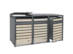 PROREGAL Weitere Ordnungssysteme Für Den Garten|Mülltonnenbox 3er 117x200x80cm Anthrazit Buche-Holzoptik Hellbraun