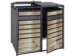 Mülltonnenbox 2er 117x132x80cm Anthrazit Gold Schlitzoptik*PROREGAL New