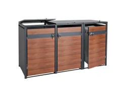 PROREGAL Weitere Ordnungssysteme Für Den Garten|Mülltonnenbox 3er 117x200x80cm Anthrazit Kirsche-Holzoptik