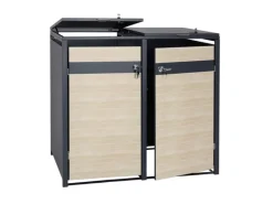Mülltonnenbox 2er 117x132x80cm Anthrazit Buche-Holzoptik*PROREGAL Sale