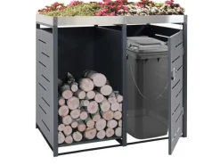 Mülltonnenbox 1er Mit Brennholzlager 125x130x80cm Erweiterbar Metall 45kg Anthrazit*PROREGAL Hot