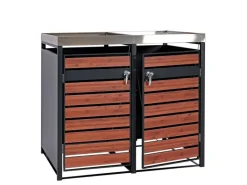 PROREGAL Weitere Ordnungssysteme Für Den Garten|Mülltonnenbox 2er Mit Pflanzkasten 125x132x80cm Anthrazit Kirsche-Holzoptik Erweiterbar