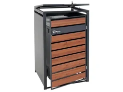 PROREGAL Weitere Ordnungssysteme Für Den Garten|Mülltonnenbox 1er XL 117x73x98cm Metall 36kg Anthrazit Kirsche-Holzoptik Dunkelbraun