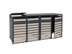 PROREGAL Weitere Ordnungssysteme Für Den Garten|Mülltonnenbox 4er 117x264x80cm Anthrazit Buche-Holzoptik Hellbraun Schlitzoptik
