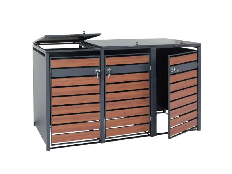 PROREGAL Weitere Ordnungssysteme Für Den Garten|Mülltonnenbox 3er 117x200x80cm Anthrazit Kirsche-Holzoptik Dunkelbraun Schlitzoptik
