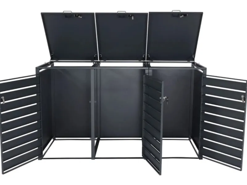 PROREGAL Weitere Ordnungssysteme Für Den Garten|Mülltonnenbox 3er 117x200x80cm Anthrazit Kirsche-Holzoptik Dunkelbraun Schlitzoptik