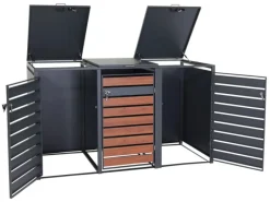 PROREGAL Weitere Ordnungssysteme Für Den Garten|Mülltonnenbox 3er 117x200x80cm Anthrazit Kirsche-Holzoptik Dunkelbraun Schlitzoptik