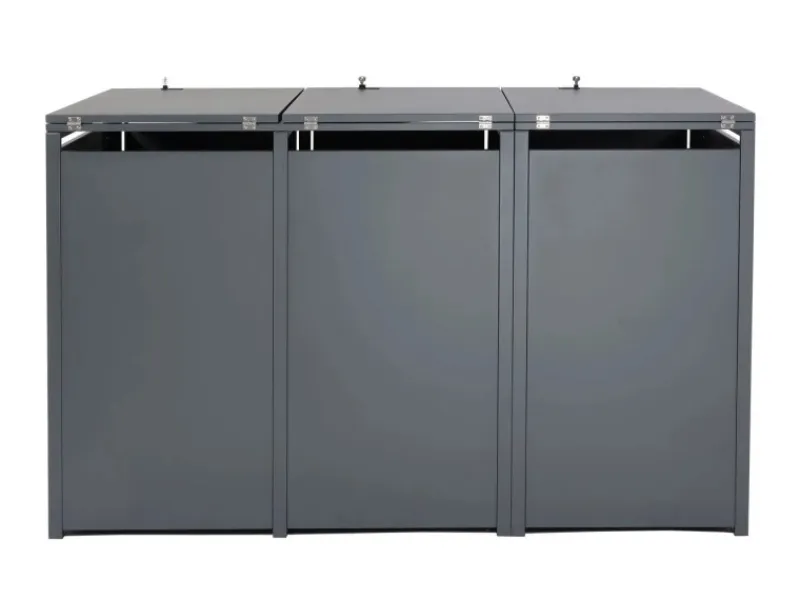 PROREGAL Weitere Ordnungssysteme Für Den Garten|Mülltonnenbox 3er 117x200x80cm Anthrazit Kirsche-Holzoptik Dunkelbraun Schlitzoptik