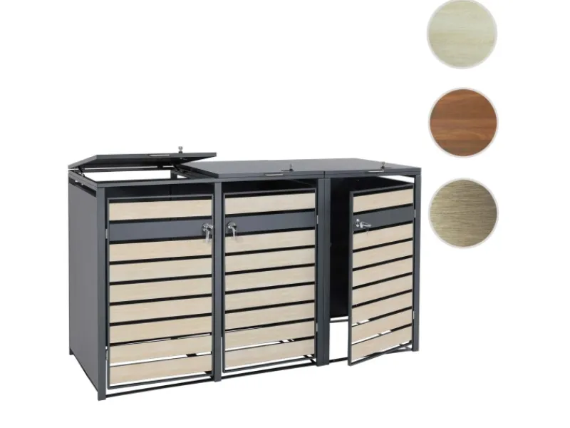 PROREGAL Weitere Ordnungssysteme Für Den Garten|Mülltonnenbox 3er 117x200x80cm Anthrazit Kirsche-Holzoptik Dunkelbraun Schlitzoptik