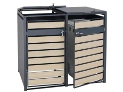PROREGAL Weitere Ordnungssysteme Für Den Garten|Mülltonnenbox 2er 117x132x80cm Anthrazit Buche-Holzoptik Hellbraun Schlitzoptik
