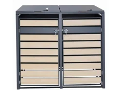 PROREGAL Weitere Ordnungssysteme Für Den Garten|Mülltonnenbox 2er 117x132x80cm Anthrazit Buche-Holzoptik Hellbraun Schlitzoptik