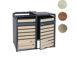 PROREGAL Weitere Ordnungssysteme Für Den Garten|Mülltonnenbox 2er 117x132x80cm Anthrazit Buche-Holzoptik Hellbraun Schlitzoptik