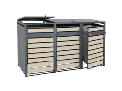 Mülltonnenbox 3er/6er XL 117x215x98cm Metall 95kg Anthrazit Buche-Holzoptik Hellbraun*PROREGAL Outlet