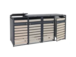 PROREGAL Weitere Ordnungssysteme Für Den Garten|Mülltonnenbox 4er/8er XL 117x284x98cm Metall 118kg Anthrazit Buche-Holzoptik Hellbraun