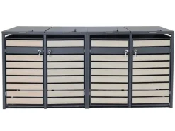 PROREGAL Weitere Ordnungssysteme Für Den Garten|Mülltonnenbox 4er/8er XL 117x284x98cm Metall 118kg Anthrazit Buche-Holzoptik Hellbraun