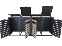 PROREGAL Weitere Ordnungssysteme Für Den Garten|Mülltonnenbox 4er/8er XL 117x284x98cm Metall 118kg Anthrazit Buche-Holzoptik Hellbraun