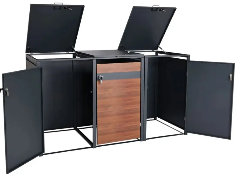 PROREGAL Weitere Ordnungssysteme Für Den Garten|Mülltonnenbox 3er/6er XL 117x217x98cm Anthrazit Kirsche-Holzoptik