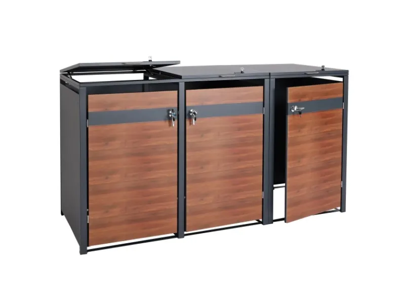 PROREGAL Weitere Ordnungssysteme Für Den Garten|Mülltonnenbox 3er/6er XL 117x217x98cm Anthrazit Kirsche-Holzoptik