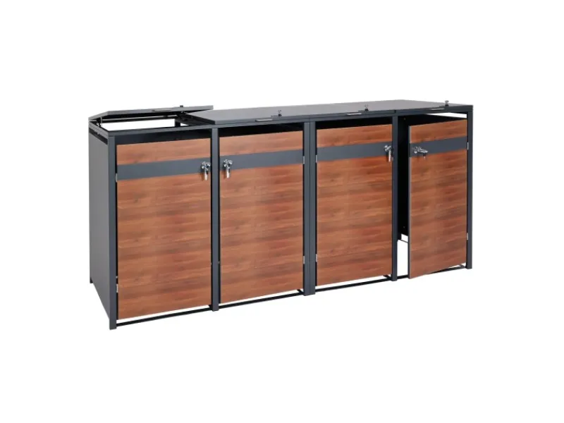 PROREGAL Weitere Ordnungssysteme Für Den Garten|Mülltonnenbox 4er/8er XL 117x290x98cm Anthrazit Kirsche-Holzoptik