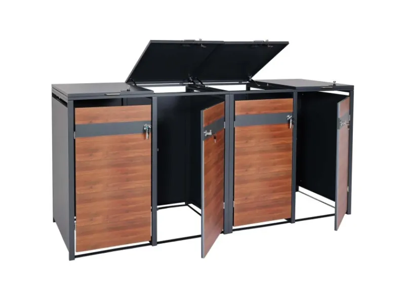 PROREGAL Weitere Ordnungssysteme Für Den Garten|Mülltonnenbox 4er/8er XL 117x290x98cm Anthrazit Kirsche-Holzoptik