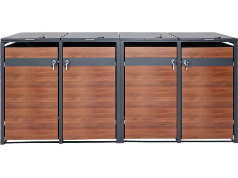 PROREGAL Weitere Ordnungssysteme Für Den Garten|Mülltonnenbox 4er/8er XL 117x290x98cm Anthrazit Kirsche-Holzoptik