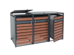 PROREGAL Weitere Ordnungssysteme Für Den Garten|Mülltonnenbox 3er/6er XL 117x215x98cm Metall 95kg Anthrazit Kirsche-Holzoptik Dunkelbraun