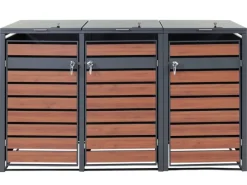PROREGAL Weitere Ordnungssysteme Für Den Garten|Mülltonnenbox 3er/6er XL 117x215x98cm Metall 95kg Anthrazit Kirsche-Holzoptik Dunkelbraun