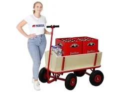 PROREGAL Campingzubehör|Profi Bollerwagen BOLLY HxBxT 97x90x60cm Traglast 150kg Luftbereifung Rot Handwagen