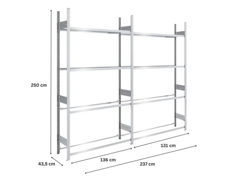 PROREGAL Quads|Reifenregal Tire Pro Made In Germany HxBxT 250 x 260 x 43 cm 4 Ebenen 150 kg Fachlast Bis Zu 12 Reifen Pro Ebene Verzinkt