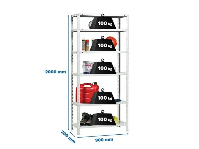 PROREGAL Sportgeräte|Schraubregal Panda Tall HxBxT 200 x 90 x 30 cm 6 Fachböden Fachlast 100 kg Weiß