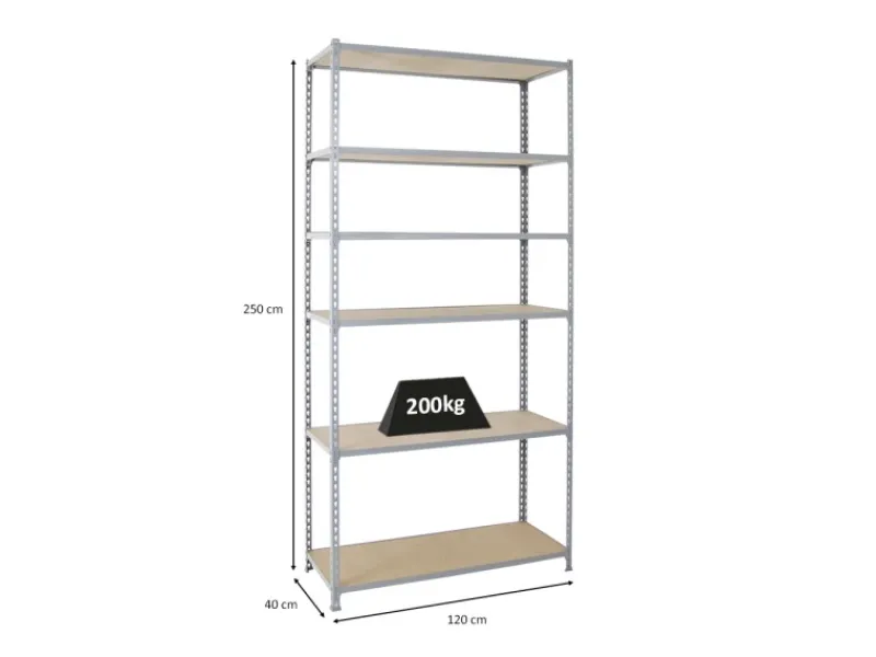 PROREGAL Sportgeräte|Schwerlastregal Giant Muli HxBxT 250 x 120 x 40 cm 6 Fachböden Fachlast 200 kg Grau