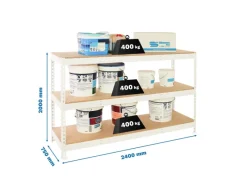 Schwerlastregal Wood Beast Three HxBxT 200 x 240 x 75 cm Fachlast 400 kg Weiß*PROREGAL Best