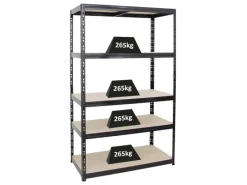 PROREGAL Sportgeräte|Schwerlastregal Giant Tiger HxBxT 200 x 120 x 60 cm Fachlast 265 kg 5-Ebenen Schwarz