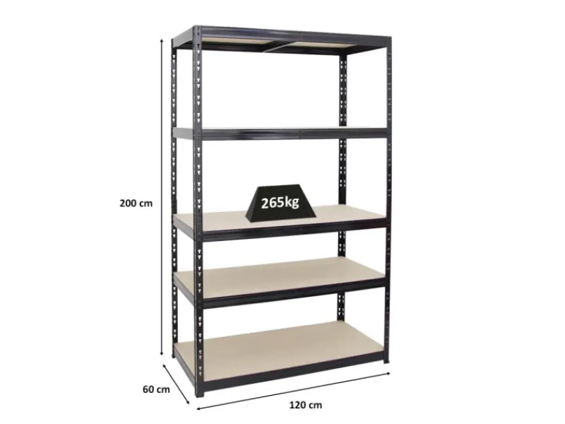 PROREGAL Sportgeräte|Schwerlastregal Giant Tiger HxBxT 200 x 120 x 60 cm Fachlast 265 kg 5-Ebenen Schwarz