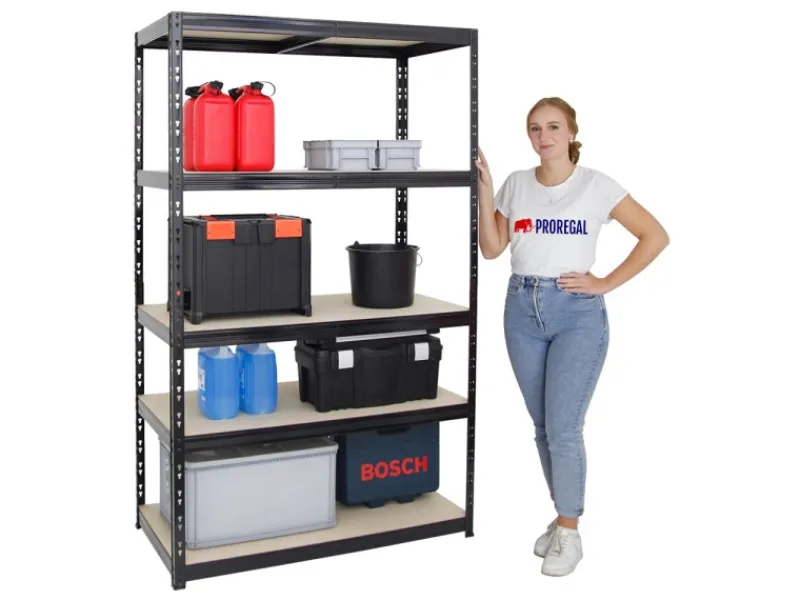 PROREGAL Sportgeräte|Schwerlastregal Giant Tiger HxBxT 200 x 120 x 60 cm Fachlast 265 kg 5-Ebenen Schwarz