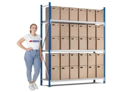 PROREGAL Sportgeräte|Weitspannregal Maximus Grundregal HxBxT 400 x 200 x 40 cm 7 Ebenen Spanplatten Fachboden Fachlast 400 kg Lichtblau & Lichtgrau