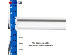 PROREGAL Sportgeräte|Weitspannregal Maximus Pro Grundregal HxBxT 500 x 275 x 80 cm 5 Ebenen Spanplatten Fachboden Fachlast 450 kg Lichtblau & Lichtgrau
