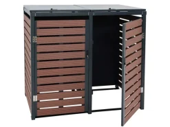 PROREGAL Weitere Ordnungssysteme Für Den Garten|XL 2er-/4er-Mülltonnenverkleidung HxBxT 119x140x102 cm Walnuss-Holzoptik Mülltonnenbox Mülltonnenabdeckung WPC Metall 86kg
