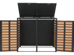 XL 2er-/4er-Mülltonnenverkleidung HxBxT 119x140x102 cm Teak-Optik Mülltonnenbox Mülltonnenabdeckung WPC Metall 86kg*PROREGAL Clearance