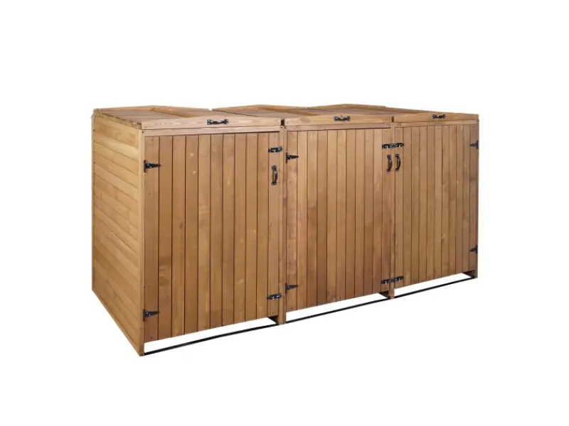 XL 3er-/6er-Mülltonnenverkleidung HxBxT 126x237,5x98 cm Mülltonnenbox Mülltonnenabdeckung Holz*PROREGAL Clearance