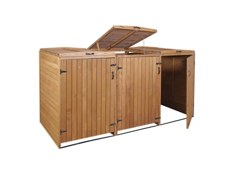 XL 3er-/6er-Mülltonnenverkleidung HxBxT 126x237,5x98 cm Mülltonnenbox Mülltonnenabdeckung Holz*PROREGAL Clearance