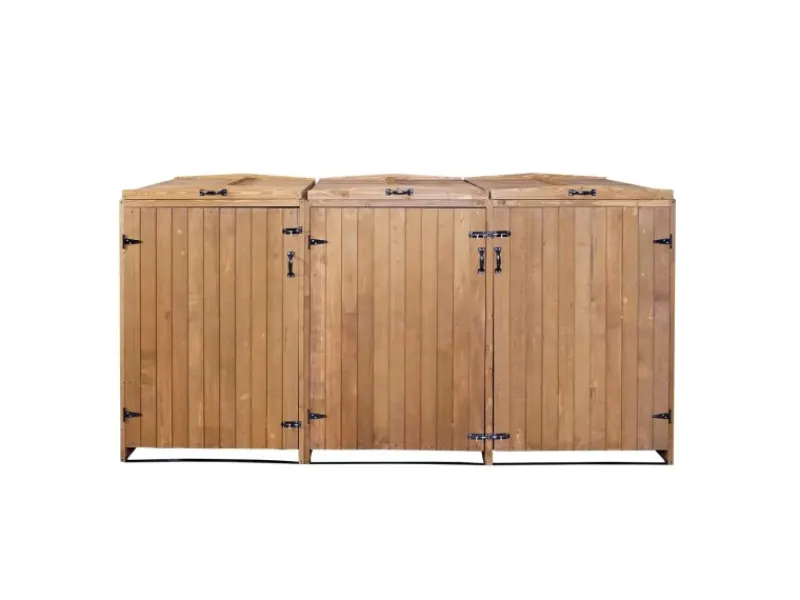 XL 3er-/6er-Mülltonnenverkleidung HxBxT 126x237,5x98 cm Mülltonnenbox Mülltonnenabdeckung Holz*PROREGAL Clearance