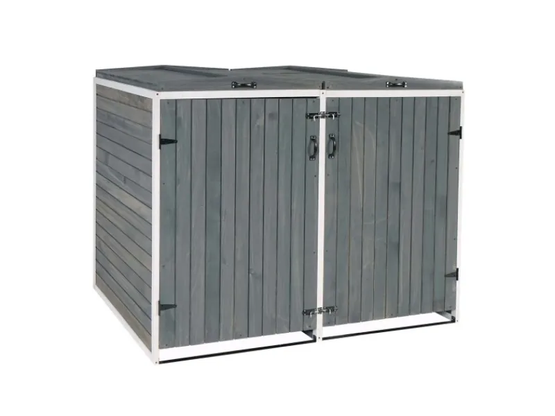 PROREGAL Weitere Ordnungssysteme Für Den Garten|XL 2er-/4er-Mülltonnenverkleidung HxBxT 126x158x98 cm Grau-Weiß Mülltonnenbox Mülltonnenabdeckung Holz