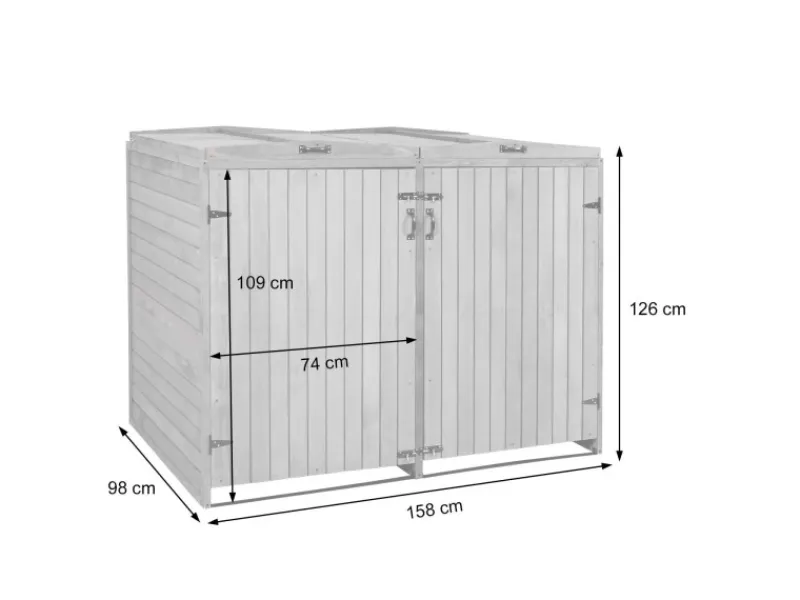 PROREGAL Weitere Ordnungssysteme Für Den Garten|XL 2er-/4er-Mülltonnenverkleidung HxBxT 126x158x98 cm Grau-Weiß Mülltonnenbox Mülltonnenabdeckung Holz