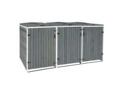XL 3er-/6er-Mülltonnenverkleidung HxBxT 126x237,5x98 cm Grau-Weiß Mülltonnenbox Mülltonnenabdeckung Holz*PROREGAL