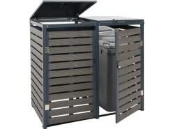 XL 2er-/4er-Mülltonnenverkleidung HxBxT 119x140x102 cm Mülltonnenbox Mülltonnenabdeckung WPC Metall 86kg*PROREGAL New