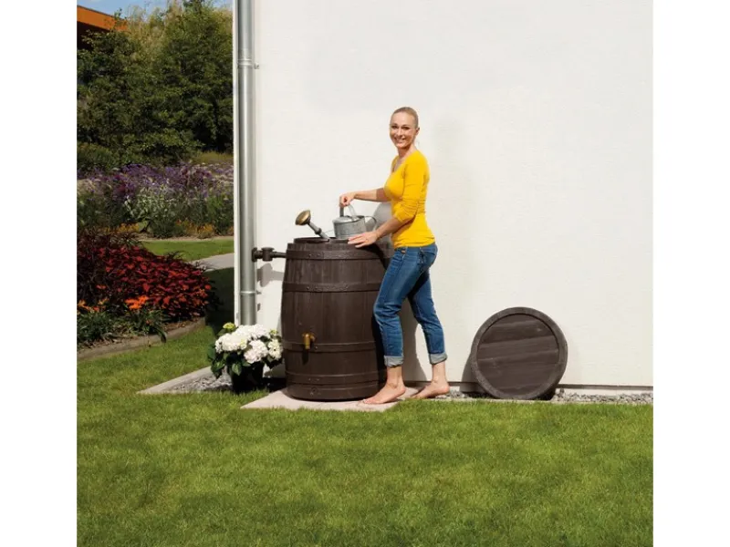 4rain Regenwasser-Nutzung|REgenfass Vino 400 l Dunkelbraun Holzoptik